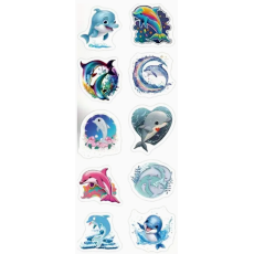 Dolphin Cartoon Stickers - Assorted - Roll of 50's