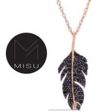 Misu 925 Sterling Silver Black Feather Necklace